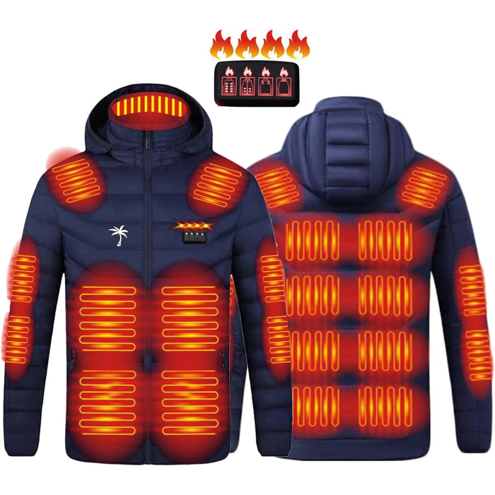 Обогрівальна куртка для чоловіків та жінок з капюшоном, тепла буферна куртка, зимова куртка для активного відпочинку, полювання, мотоцикла, кемпінгу (L, F#blau1)