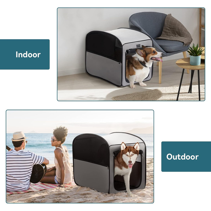 Клітка для собак Petsfit, складана, сіра, середнього розміру (68.5 x 39.5 x 56 см)