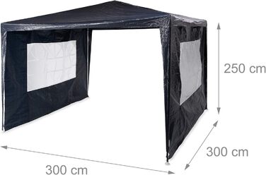 Relaxdays Gazebo 3x3 m, 2 Side Panels, Metal Frame, PE Fabric, Windows, Festival Party Tent, Enclosed, Blue