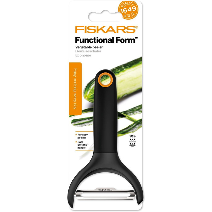 Овочечистка Fiskars Functional Form Y-подібна, 15 см, сталь/пластик, чорна (1016122)