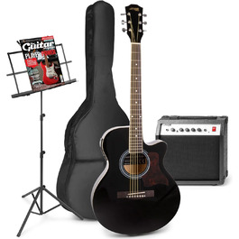 MAX ShowKit Електрична акустична гітара, комплект - підсилювач 40 Вт, підставка для нот, тюнер, чохол, медіатор - чорний