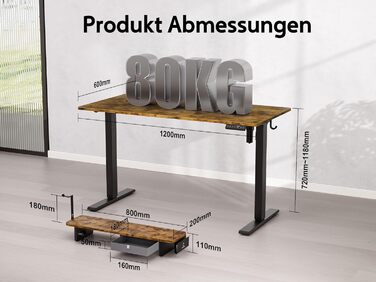 Electric Standing Desk with Drawers - Adjustable Height Desk for Home Office & Business | 120x60cm Rustic Brown