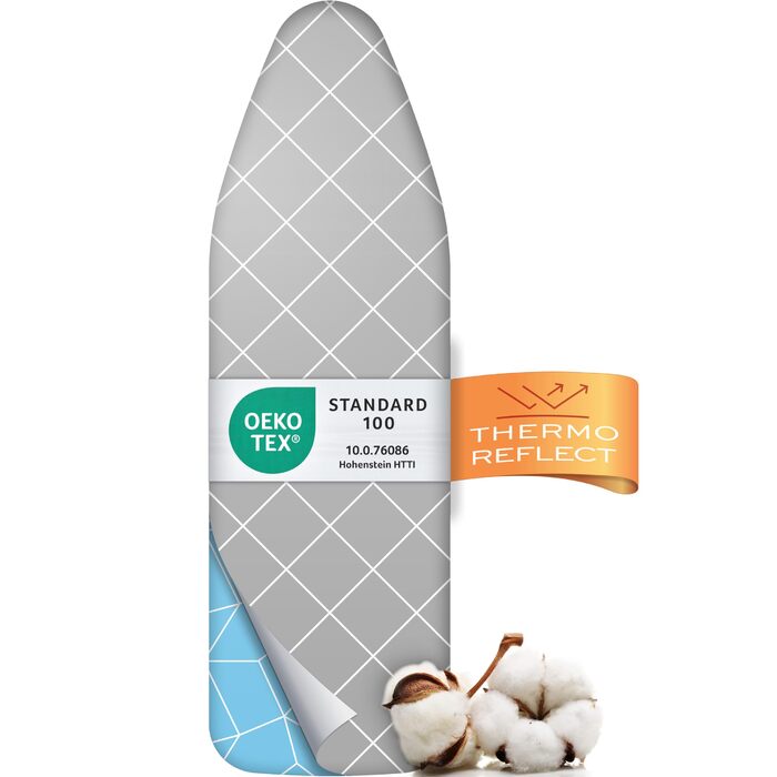 Покриття для прасувальної дошки Turbo Bügelbrettbezug 140x40 - відбиває тепло для швидкого прасування, зручна фіксація гумкою, 2X комфортні подушечки, сертифікат OEKOTEX100, виготовлено в Європі, розмір XL, сірий/білий XL