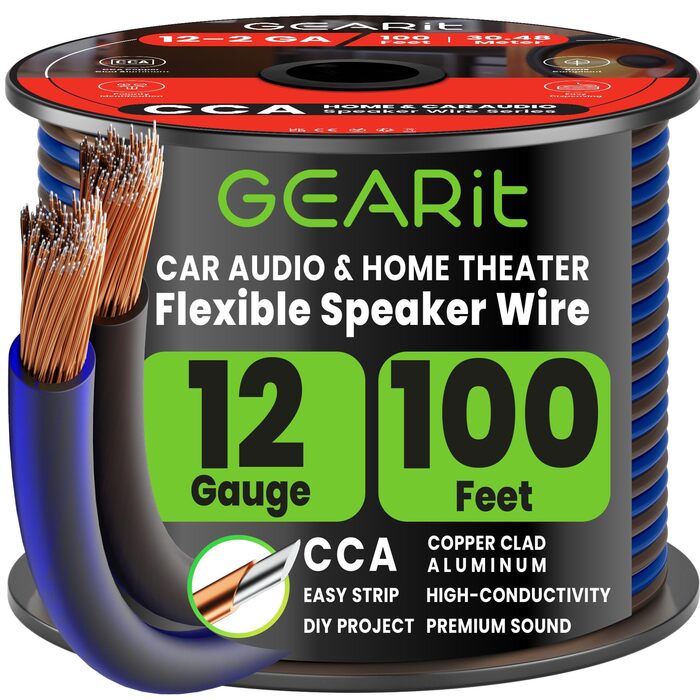 Кабель акустичний GearIT 12 AWG, 30.4 м (100 футів), чорний/синій - для домашнього кінотеатру та авто