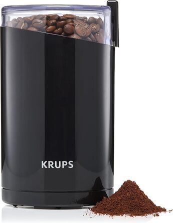 Кавомолка та млинок для спецій Krups F20342, 75 г, потужний мотор, регульований помел, нержавіюча сталь, захисна кришка, антиковзкі ніжки, чорний