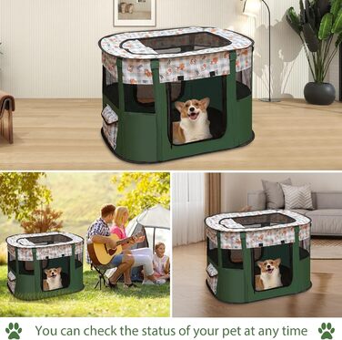 Складана огорожа для собак, вольєр для цуценят, переносний вольєр для тварин, вольєр для цуценят для дому, складаний вольєр для кошенят, собак, кроликів, XL (Темно-зелений), 110 * 85 * 58 см