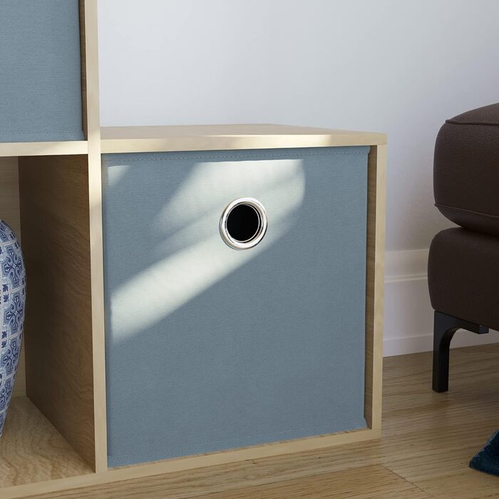 Стелаж Vida Designs Durham для вітальні, 10 кубів, дуб, з 5 сірими кошиками – книжкова полиця, органайзер, меблі для зберігання