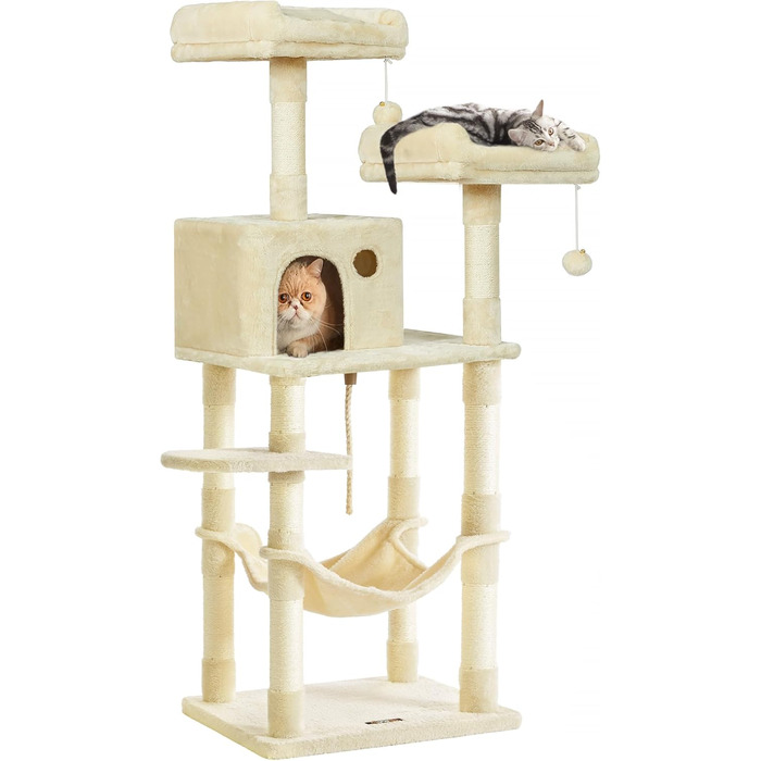 Дряпка для котів Feandrea, 112 см, багатоповерхова, з 11 стовпчиками, 2 платформами, будиночком та гамаком, 2 іграшками, PCT215W01