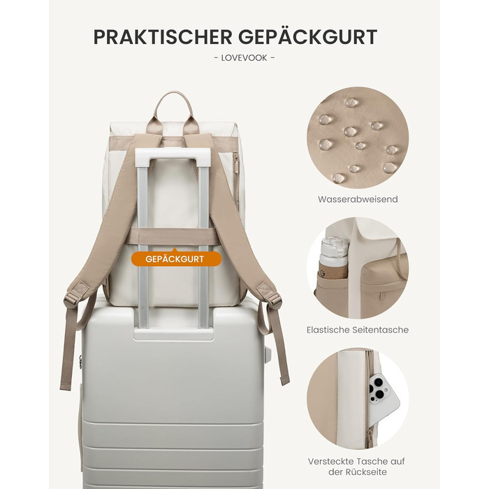 LOVEVOOK Рюкзак для жінок, 17.3 дюйми, рюкзак для ноутбука, підлітки, водонепроникний, дівчатка, легкий, для школи, університету, подорожей, роботи, з відділенням для ноутбука, жіночий, повсякденний, (M-15.6 дюйми, Бежевий+хакі)