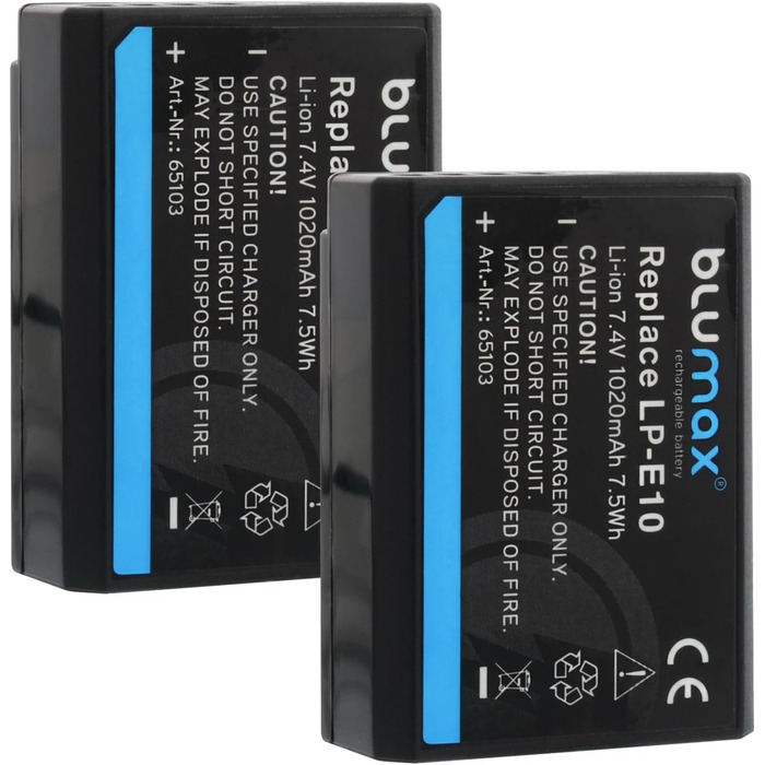 Акумулятор Blumax LP-E10 для Canon EOS 1500D/2000D/4000D + Зарядний пристрій Slim Dual USB LC-E10e (1020mAh)