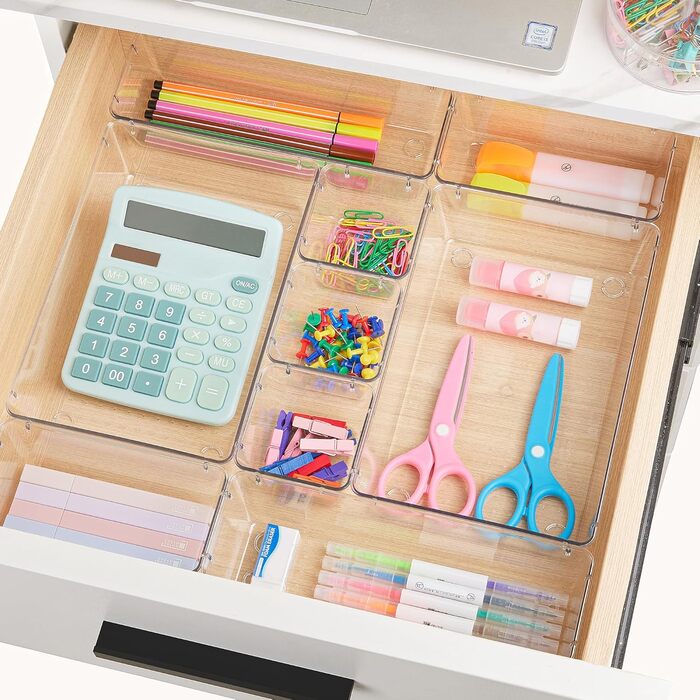 Vtopmart 60-Piece Drawer Organizers, 4 Sizes, Transparent Plastic Drawer Organizers, Containers for Bathroom and Vanity, Organization for Kitchen Utensils, Makeup