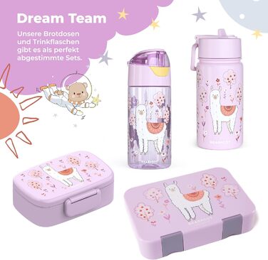 Дитяча термопляшка Bearfoot з нержавіючої сталі з трубочкою 400 мл - BPA free, без витоку, для дівчаток та хлопчиків, для школи та садочка (Лідія - Лама)