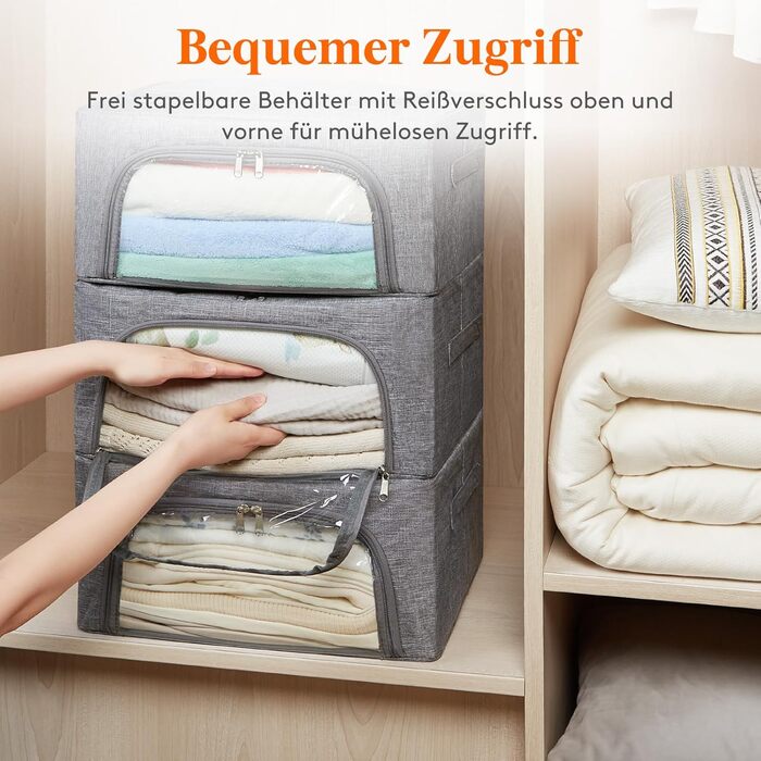 Органайзер для одягу Lifewit з кришкою, з металевим каркасом, сірий (2 шт., 25л)