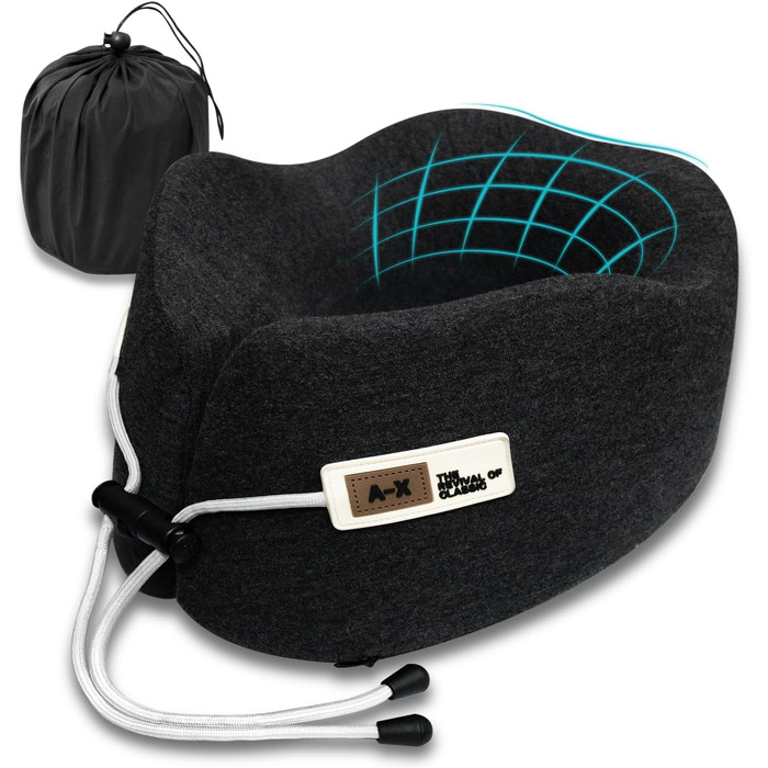 Подушка для шиї у вигляді U, Memory Foam, для подорожей, доросла, ергономічна, з чохлом, для автомобіля, офісу, поїздів (чорна)