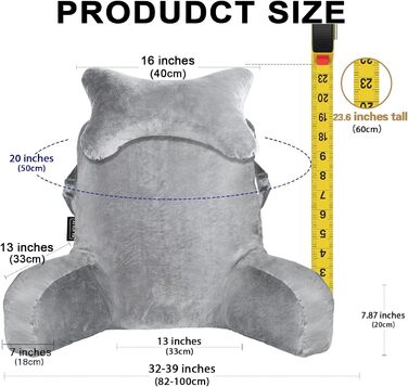 Крісло-мішок для читання та відпочинку на ліжку, сіре. Зручне крісло для дорослих, з підлокітниками, для читання, перегляду телевізора та ігор.