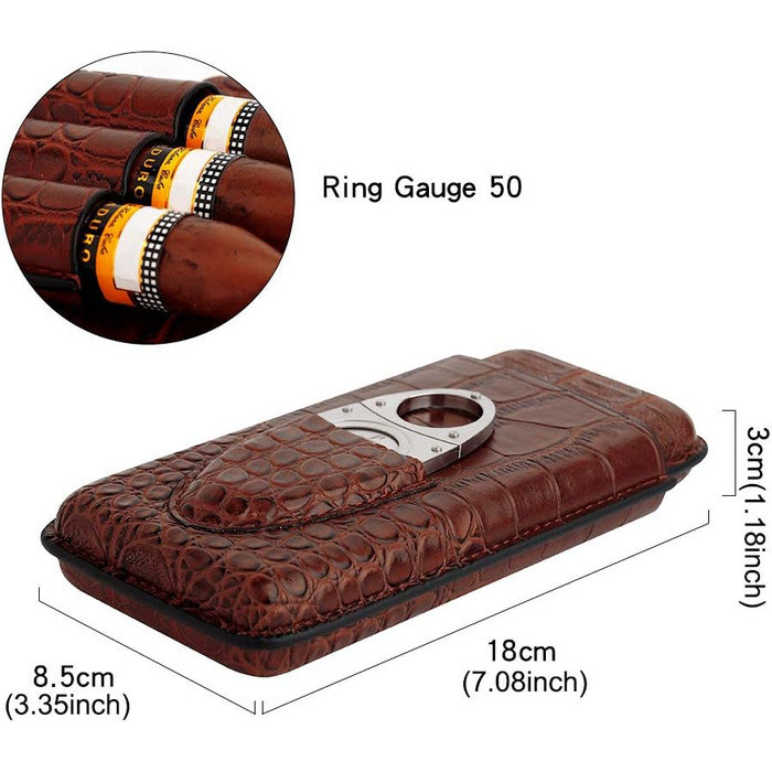 Вишуканий тютюнець PIPITA з натуральної шкіри крокодила для 3 сигар, з інтегрованим різаком та зручною сумкою для подорожей (колір: коричневий)