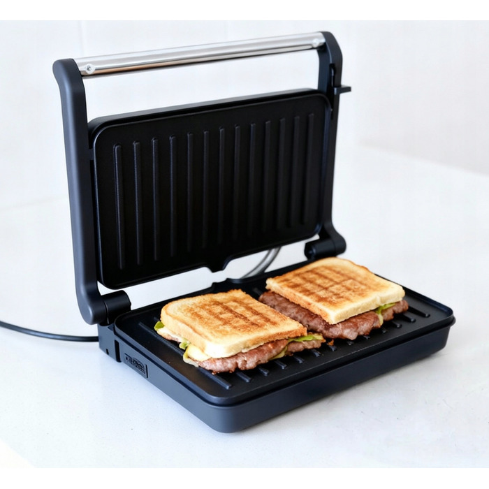 Контактний гриль Kalorik 1200 Вт, сріблястий, з розкриттям на 180°