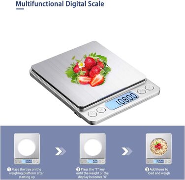 Кухонні ваги 3000г з LCD-дисплеєм та функцією тарування, для їжі та ювелірних виробів, з нержавіючої сталі