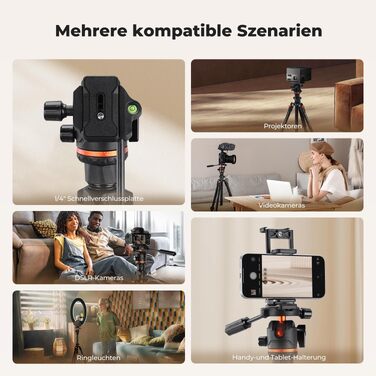 Компактний алюмінієвий штатив для камери K&F Concept 182 см, посилений тримач 8 кг, Arca-Swiss куляста головка для DSLR, бездзеркальних камер та iPhone, чорний (O234A3+BH-36)