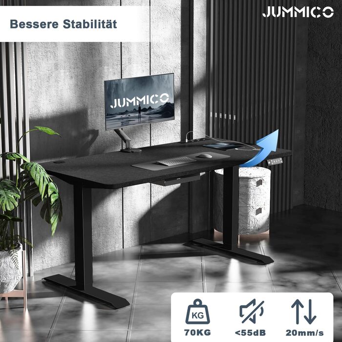 Електричний стіл JUMMICO з регулюванням висоти, бездрожною зарядкою та євро-розеткою USB (160x80 см, чорний)