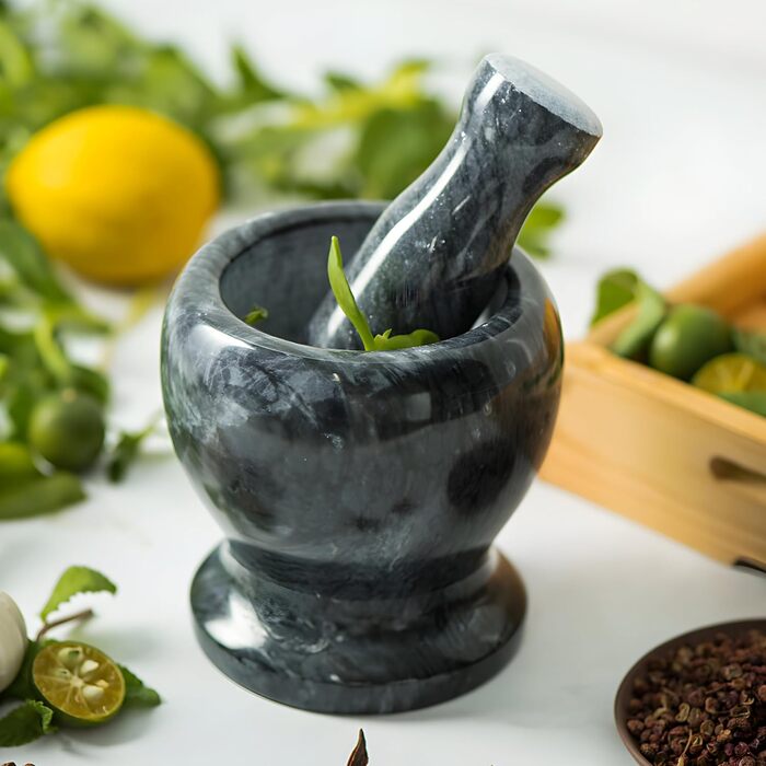 Гранітний ступка та товкачок Retoo - міцний набір для спецій та трав, сірий, 10,7x10,7 см