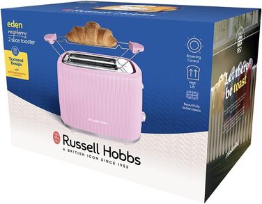 Тостер Russell Hobbs Eden з 2-ма відділеннями, 6 рівнів підсмажування, підігрів, розморожування, стоп-функція, крихтозбірник, підставка для бургерів, 27374-56 (полуниця)
