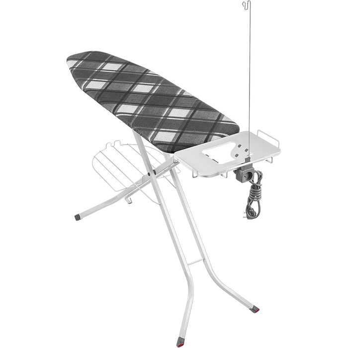 Відкидна гладильна дошка KADAX 120x38 см з парогенератором та розеткою, регульована висота, антиковзні ніжки, полиця для праски (в клітинку)