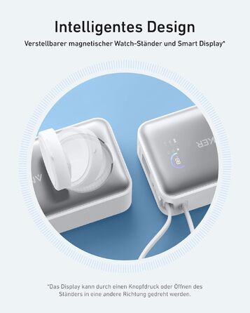 Повербанк Anker MagGo 10000mAh для Apple Watch та iPhone 17/16/15, Samsung, iPad — сертифікований, з вбудованим кабелем USB-C, потужність 35W, білий