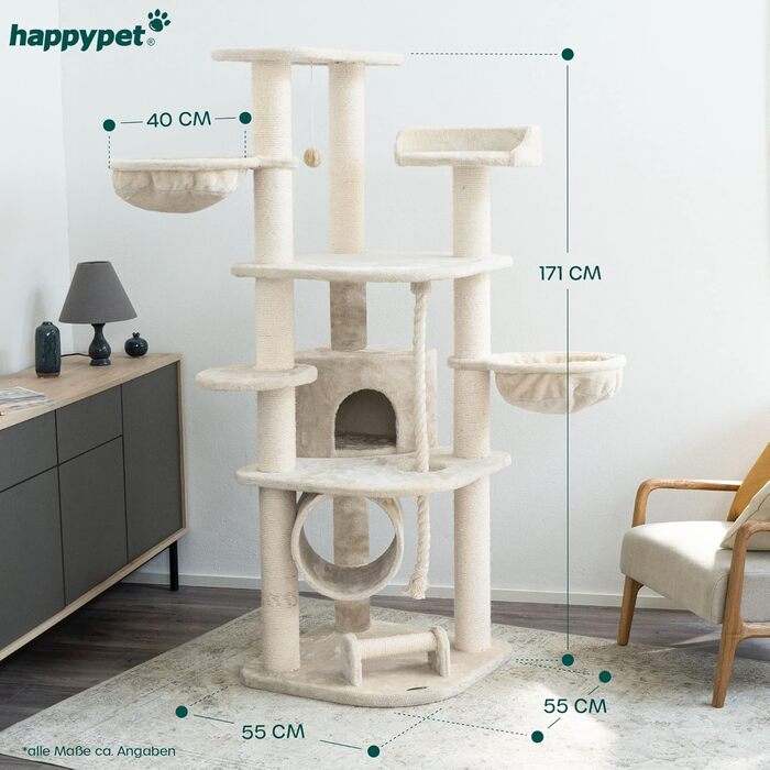 Кігтеточка для котів HAPPYPET Parker XXL, 171 см, кремовий колір