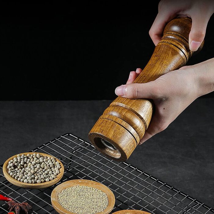 Salt and pepper mill set, wooden pepper mill, salt and pepper mill set, manual mills, solid with adjustable ceramic grinding mechanisms, 2 pieces, 8 inches (I 2 Vintage Colors)