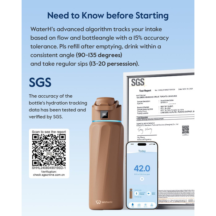 Розумна пляшка для води WATERH Boost з нагадуванням та трекером, 946 мл, нержавіюча сталь, подвійні стінки, широке горлечко, ідеальний подарунок (Mocha Mouse)