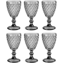 Вінтажний набір з 6 кольорових склянок та келихів з діамантовим візерунком (сітка), келихи Long Drink, келихи для коктейлів з тисненням, склянка, келих, бокал, склянка для води, келих-кубок (сірий бокал)