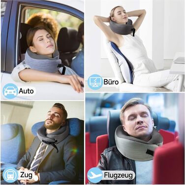 Подушка для шиї у літак, подорожі: Memory Foam, регульована, компактна, з чохлом, навушники, маска для сну (темно-сірий)