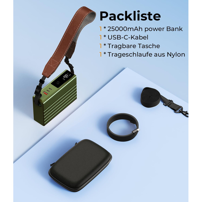 Power Bank KU XIU 25000mAh 100W з 3-портом, LCD-дисплеєм, PD 3.0 для MacBook, iPhone, Galaxy, iPad (Зелений)