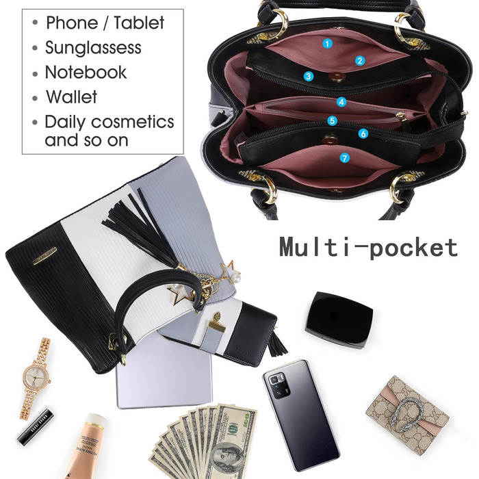 Сумка Pomelo Best жіноча багатокольорова смугаста через плече з внутрішніми кишенями (Чорно-біла)