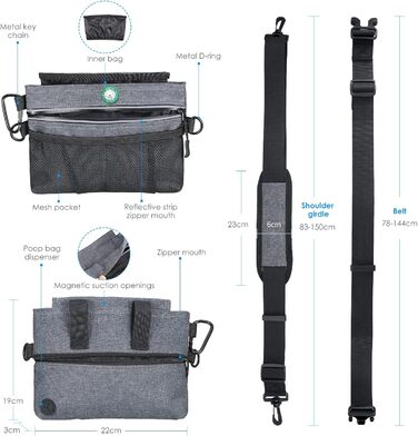 Сумка для ласощів для собак Brifit з магнітною застібкою, для тренувань, з регульованим шнурком, знімною внутрішньою кишенькою та дозатором для пакетів, 4 x 22 x 27 см