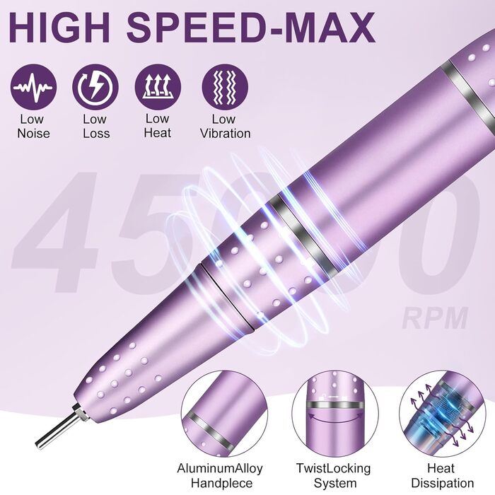 Електричний фрезер для нігтів, 45000 об/хв, професійний манікюрний апарат з LED-дисплеєм, бездротовий набір для манікюру та педикюру