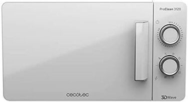 Мікрохвильова піч Cecotec Pro Clean 3120 з кварцовим грилем 800 Вт, антибактеріальне покриття Ready 2 Clean, 3D Wave, 20 л, біла дверцята