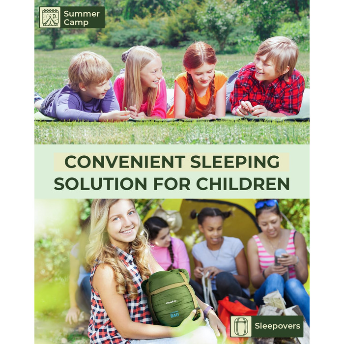 Ohuhu Lightweight Packable Sleeping Bag - Summer Camping Sleeping Bag for Travel, Festivals & Indoor Use (Green)