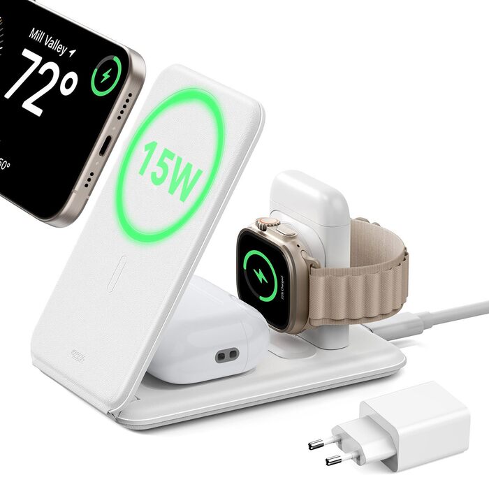 Зарядний станція 3-в-1 ESR для Apple Watch та iPhone з MagSafe, складана, 15W
