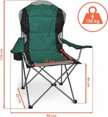 Кемпінговий стілець Spetebo XXL Deluxe - 150 кг, зелений - широкий, зручний, стабільний