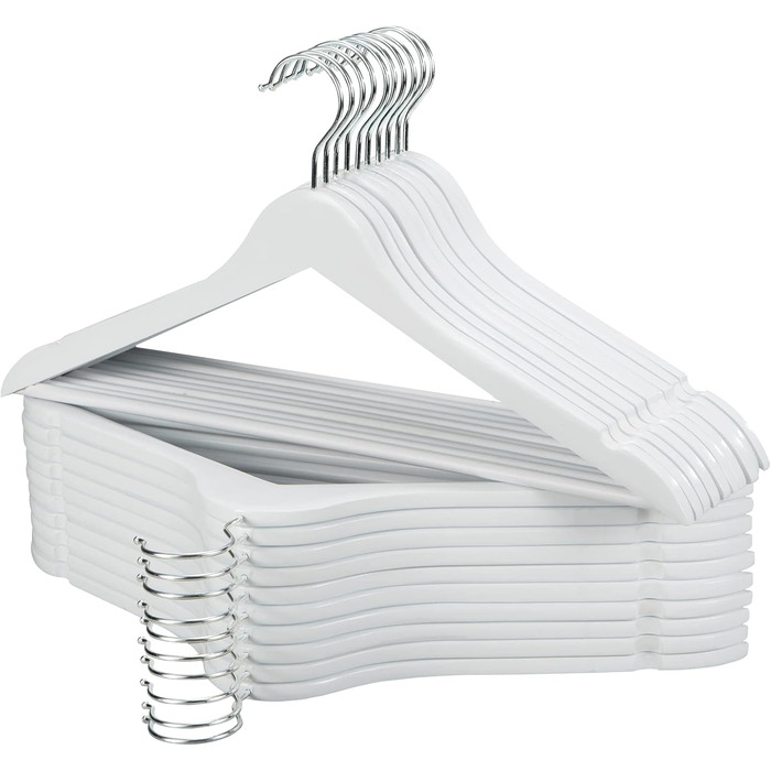 Edergoo Clothes Hangers Wood 20 Pack, Smooth Surface White with 360 Degree Rotation and Shoulder Notches, Strong & Thin Wood Clothes Hangers Suit for Adults, 43.5cm Long