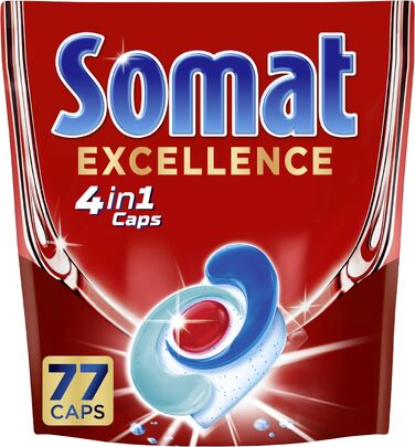 Капсули для посудомийних машин Somat Excellence 4in1, для ідеального очищення та блиску, підходять для Eco-режиму та низьких температур, 141 шт.