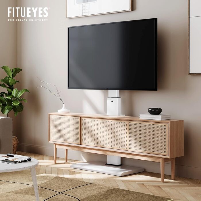 Підставка для телевізора FITUEYES на ніжках з металевою основою, регульована по висоті та поворотна, для телевізорів 26-65 дюймів, до 40 кг, VESA 400x400, чорний (білий)