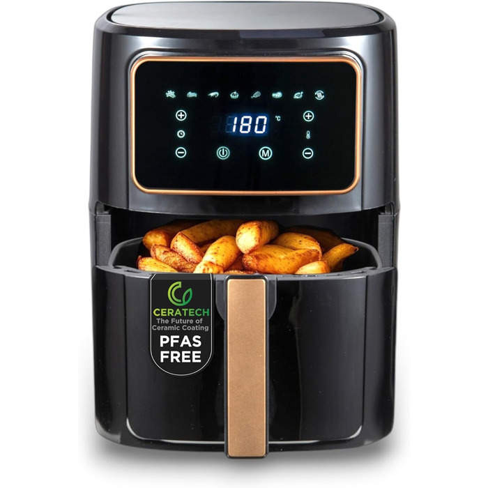 Фритюрниця без масла Bergner Copperly, 1800W, 6.9L, 8 програм, керамічне покриття, 80-200°C, таймер 30 хв