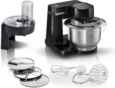 Bosch Kitchen Machine Series 2 MUMS2EB01, Stainless Steel Bowl 3.8 L, Planetary Mixer, Dough Hook, Beaters and Whisk (Stainless Steel), Food Processor Attachment, 3 Discs, 700 W, black