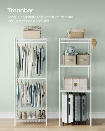 SONGMICS Clothes Rack, Open Wardrobe, Metal Coat Rack, Coat Stand with Adjustable Shelves and Clothes Rails, Hooks, High Load Capacity, Detachable, Cloud White LGR431W01