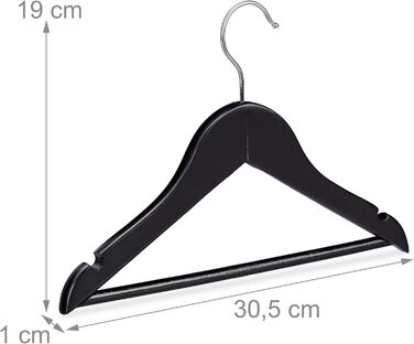 Relaxdays 20-Piece Children's Clothes Hangers, Wooden, Trouser Hangers for Boys & Girls, Swivel Hook, with Bar & Notches, Black