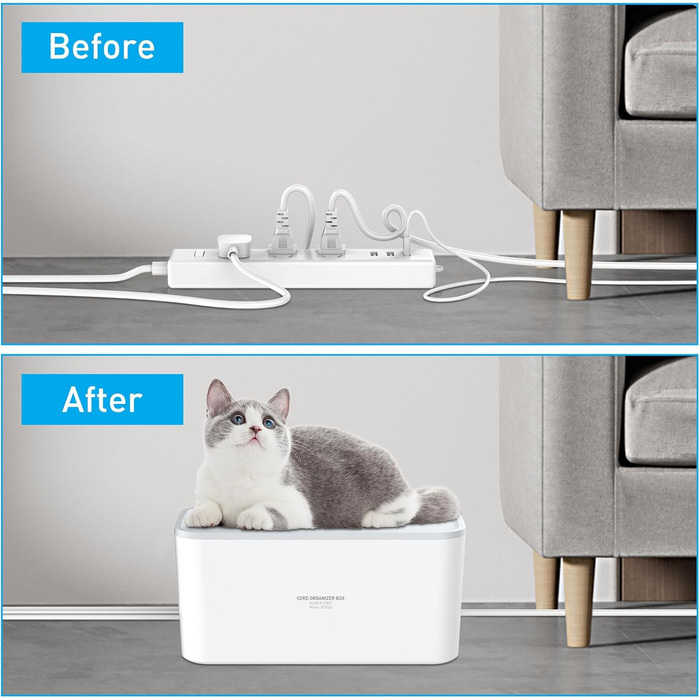 Мережевий фільтр із кабельною коробкою: 5 розеток, 3 USB-порти, органайзер для кабелів, білий кабель 2м