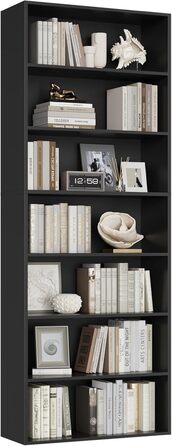 Книжкова шафа FirFurd з 7 полицями, чорна, 209,5x60x23,5 см, для вітальні, офісу та спальні